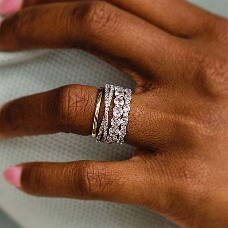 Exclusive Round Cut 4PC Wedding Band Set-Sterling Silver-lornajewelry