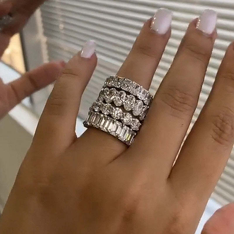 Luxury 4PC Wedding Band Set-Sterling Silver-lornajewelry