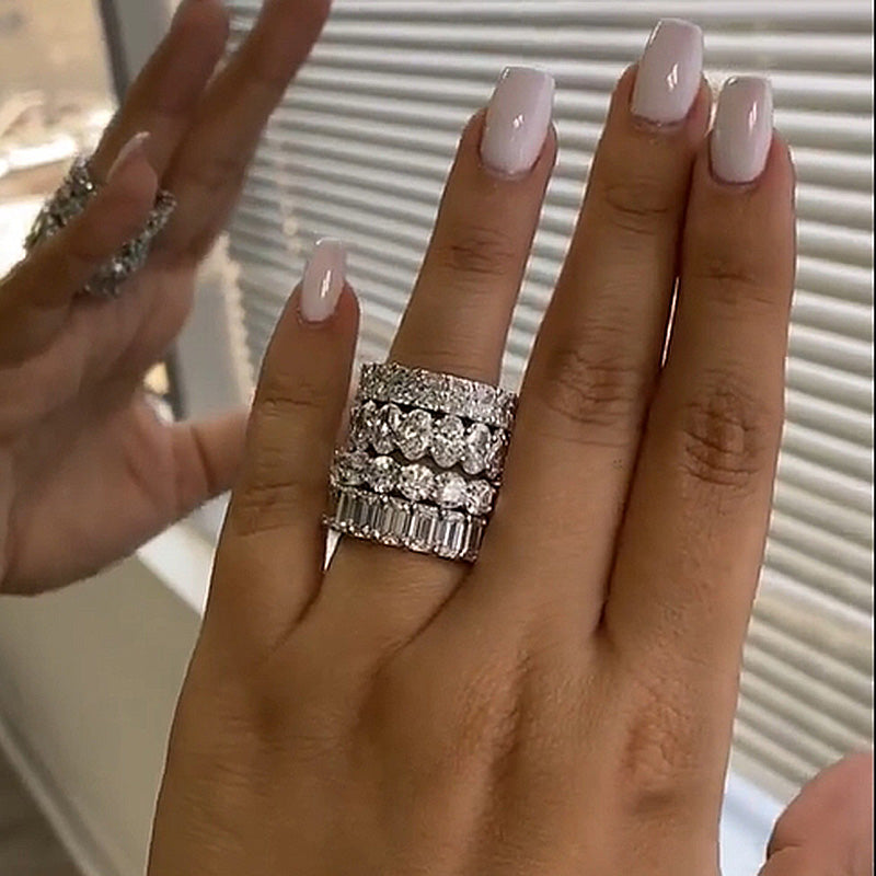 Luxury 4PC Wedding Band Set-Sterling Silver-lornajewelry