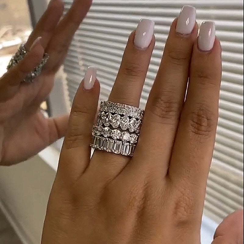 Luxury 4PC Wedding Band Set-Sterling Silver-lornajewelry