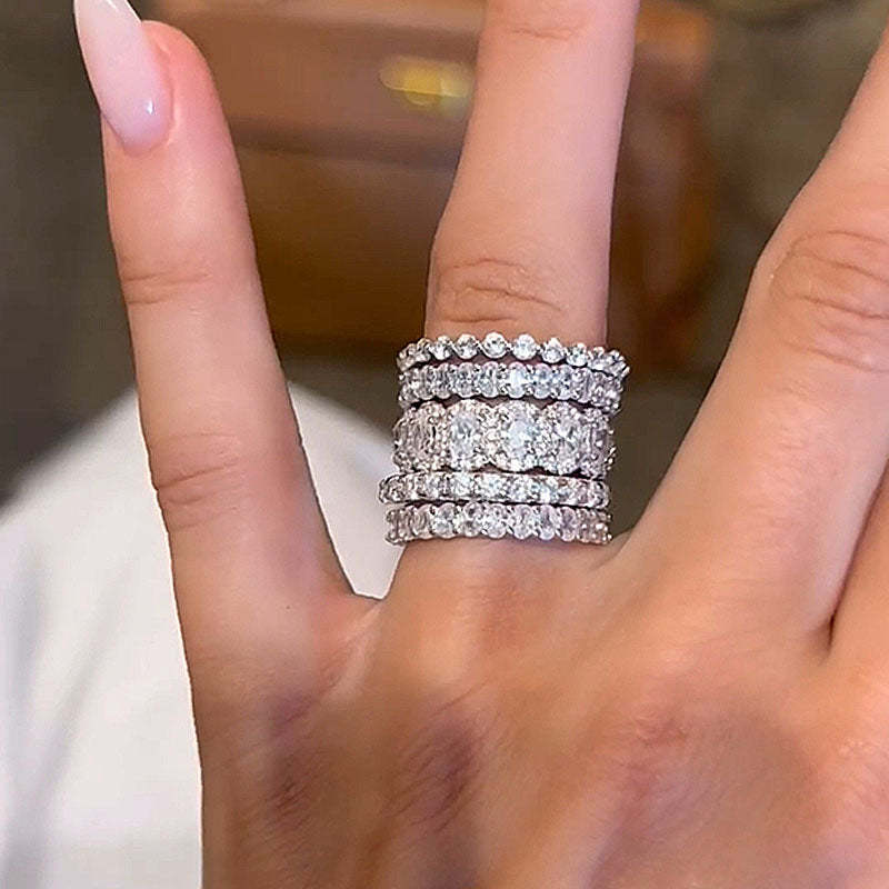 Luxury Oval & Round Cut 5PC Wedding Band Set-Sterling Silver-lornajewelry