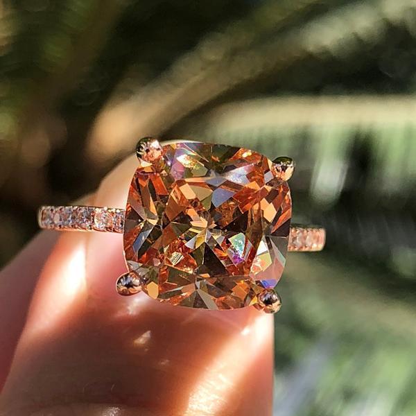 5 Carat Cushion Cut Champagne Stone 3PC Wedding Ring Set In Rose Gold-Sterling Silver-lornajewelry