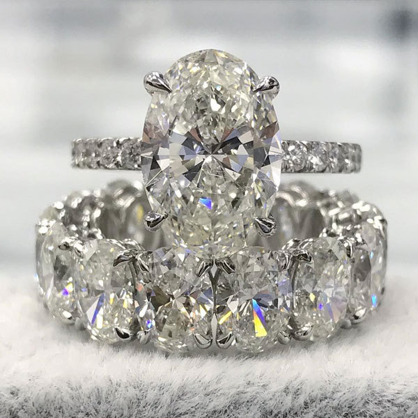 Stunning Oval Cut  Wedding Ring Set In Sterling Silver-Sterling Silver-lornajewelry