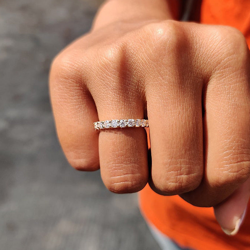 Eternity Round Cut  Women's Wedding Band In Sterling Silver-Sterling Silver-lornajewelry