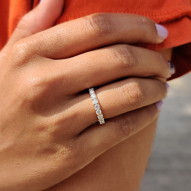 Eternity Round Cut  Women's Wedding Band In Sterling Silver-Sterling Silver-lornajewelry