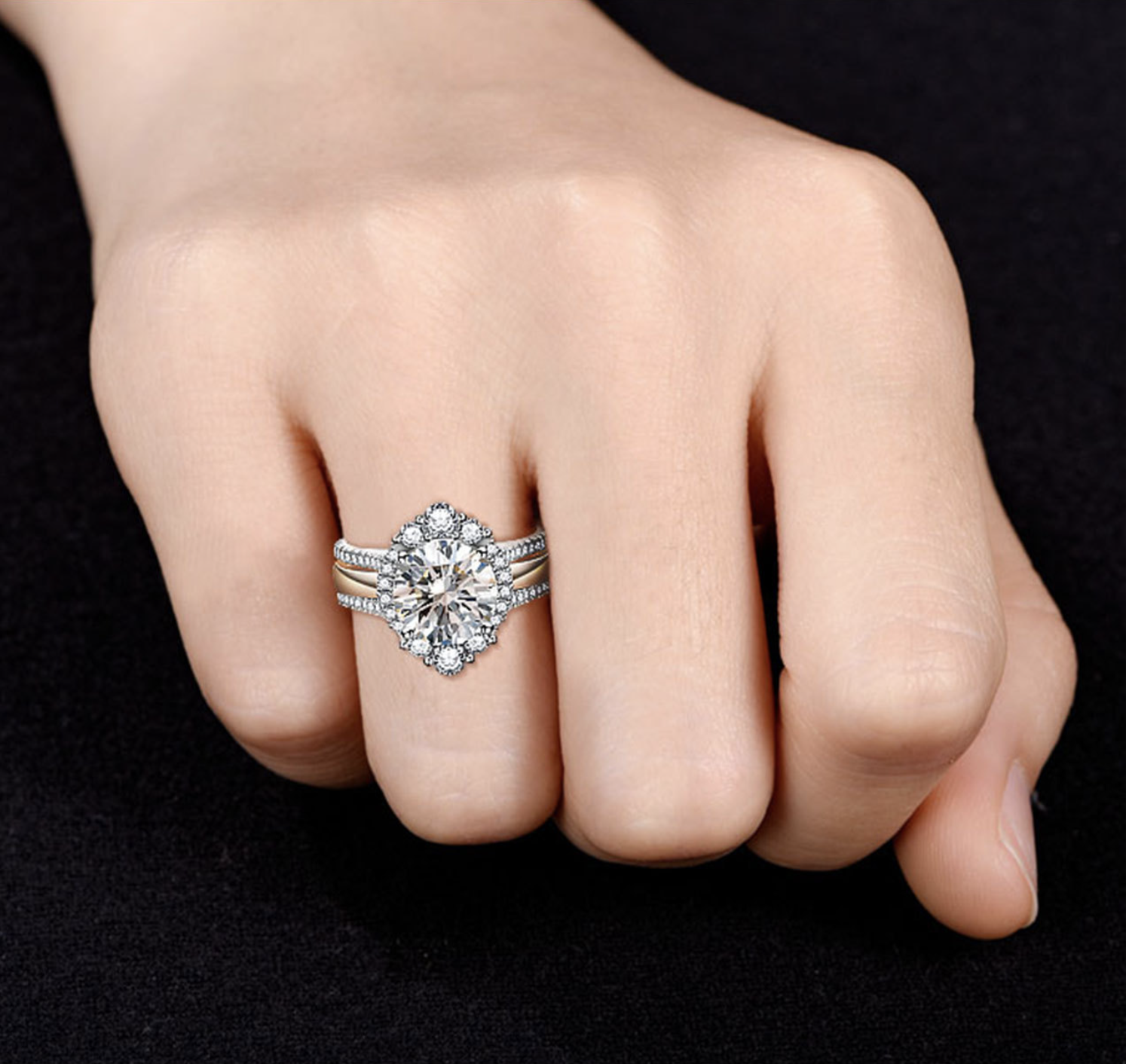 3.5Ct Two-Tone Elegant Halo Design Insert Wedding Ring Set in Sterling Silver