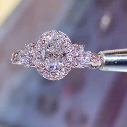 1.5Ct Oval Cut Halo Rose Gold Engagement Ring in Sterling Silver