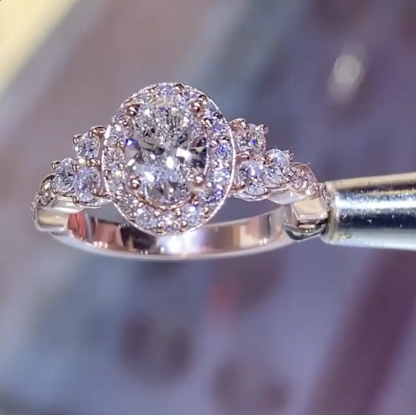 1.5Ct Oval Cut Halo Rose Gold Engagement Ring in Sterling Silver