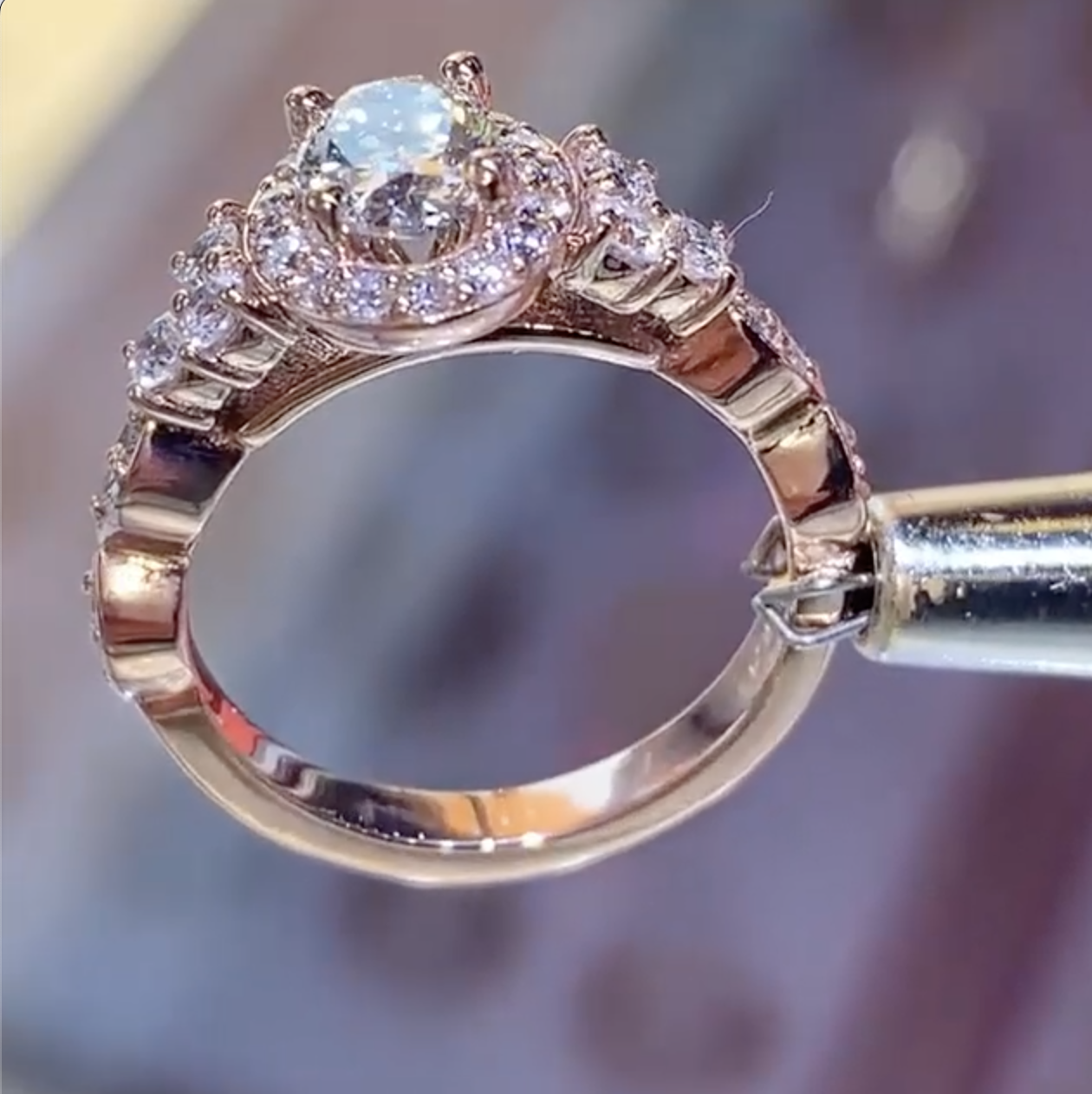 1.5Ct Oval Cut Halo Rose Gold Engagement Ring in Sterling Silver