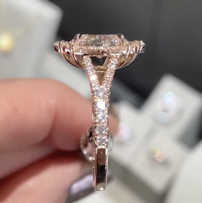 4Ct Oval Cut Vintage-Inspired Halo Pavé Engagement Ring in Sterling Silver