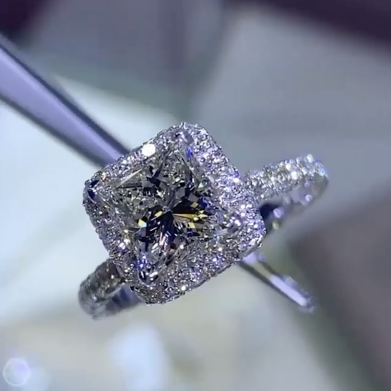 3Ct Princess Cut Luxury Double Halo Pavé Engagement Ring in Sterling Silver