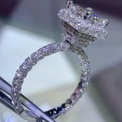 3Ct Princess Cut Luxury Double Halo Pavé Engagement Ring in Sterling Silver