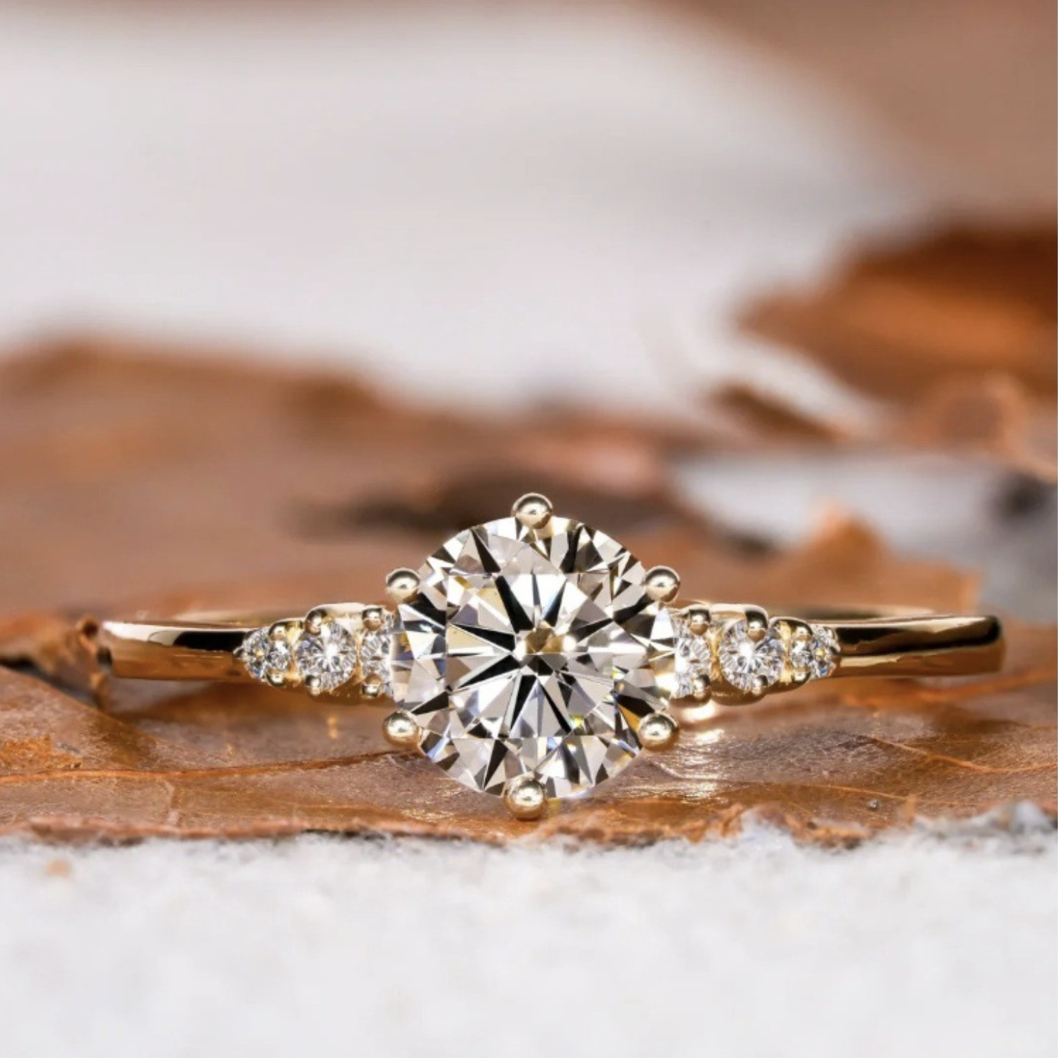 1Ct/2Ct Moissanite Six-Prong Engagement Ring with Accent Stones in Sterling Silver