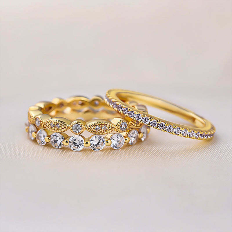 Art Deco 3-Pieces Stackable Wedding Band Set In Sterling Silver-Sterling Silver-lornajewelry