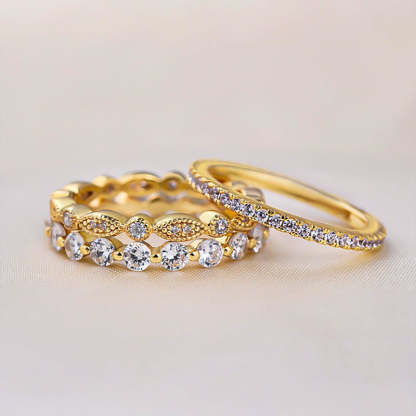 Art Deco 3-Pieces Stackable Wedding Band Set In Sterling Silver-Sterling Silver-lornajewelry