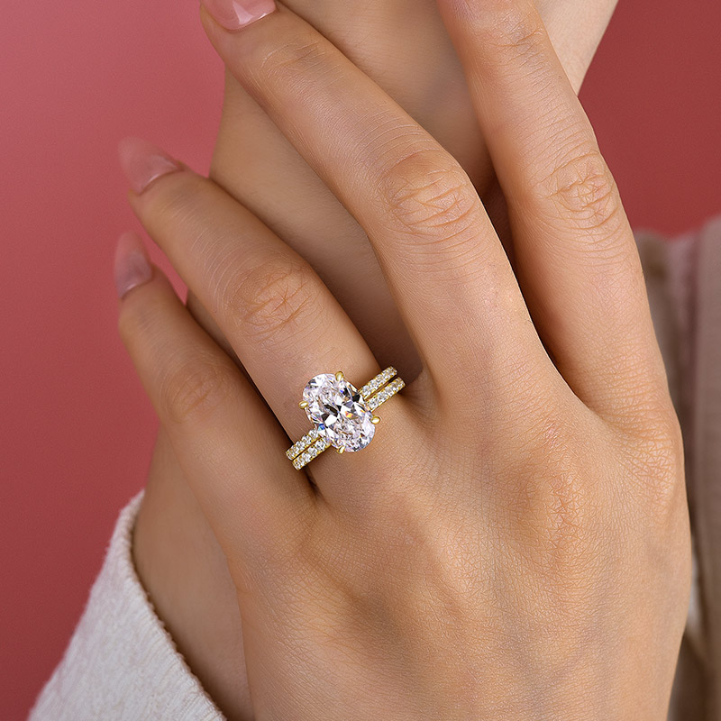 Classic Created White Sapphire Oval Cut Wedding Ring Set-Sterling Silver-lornajewelry