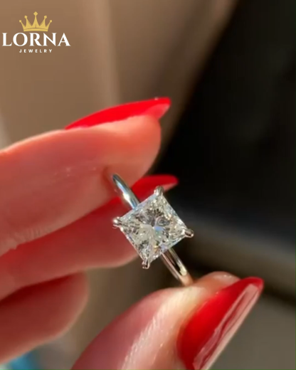 2Ct Classic Princess Cut Engagement Ring for Women In Sterling Silver