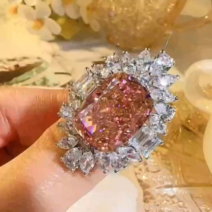 12Ct Padparadscha Cushion Cut Cluster Ring