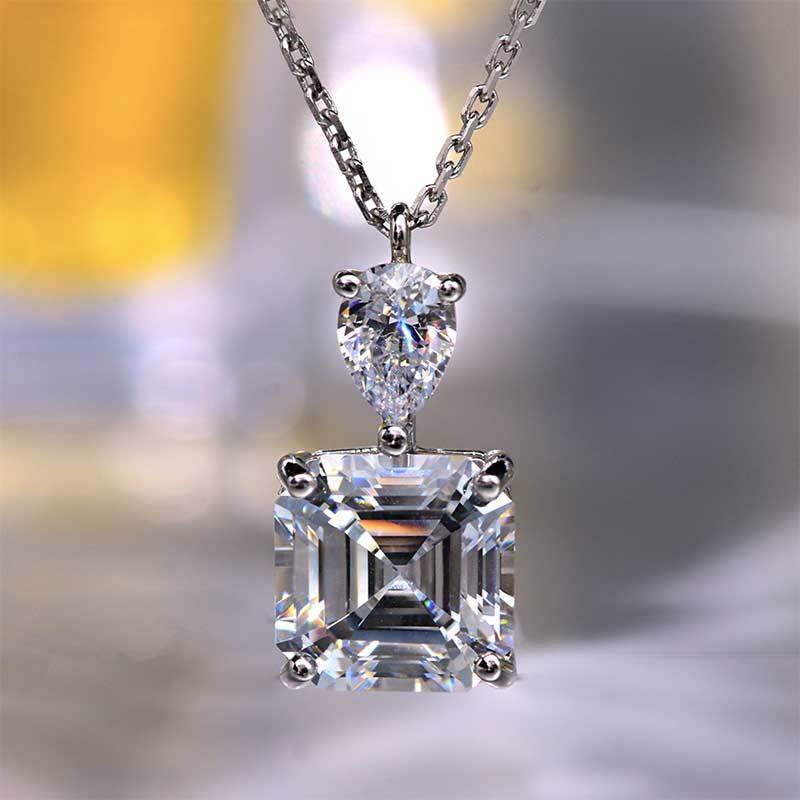 Luxury Stunning 12 Carat Asscher Cut White Sapphire Necklace In Sterling Silver-Sterling Silver-lornajewelry