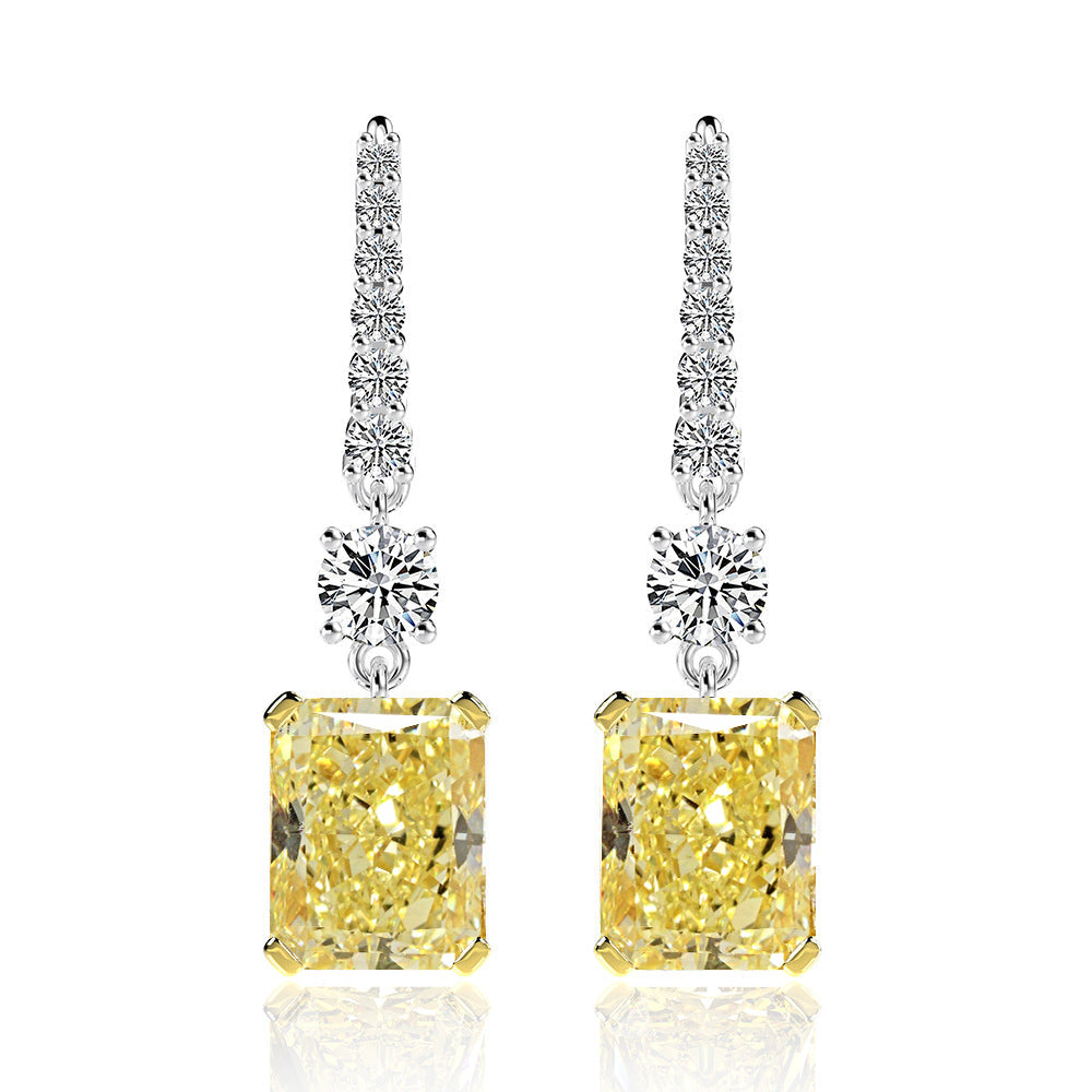 Sterling Silver Luxury Radiant Cut  Yellow Sapphire Drop Earrings For Women-Sterling Silver-lornajewelry
