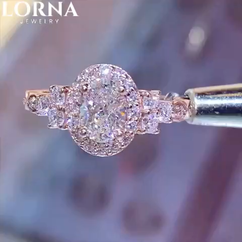 1.5Ct Oval Cut Halo Rose Gold Engagement Ring in Sterling Silver
