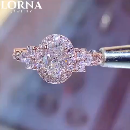 1.5Ct Oval Cut Halo Rose Gold Engagement Ring in Sterling Silver