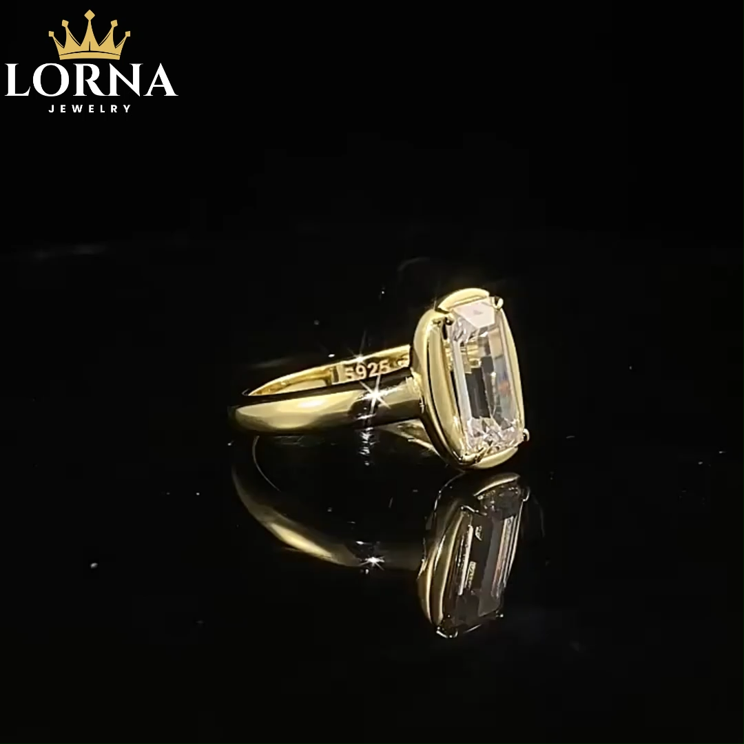 3.5Ct Solitaire Emerald Cut Gold Ring for Women