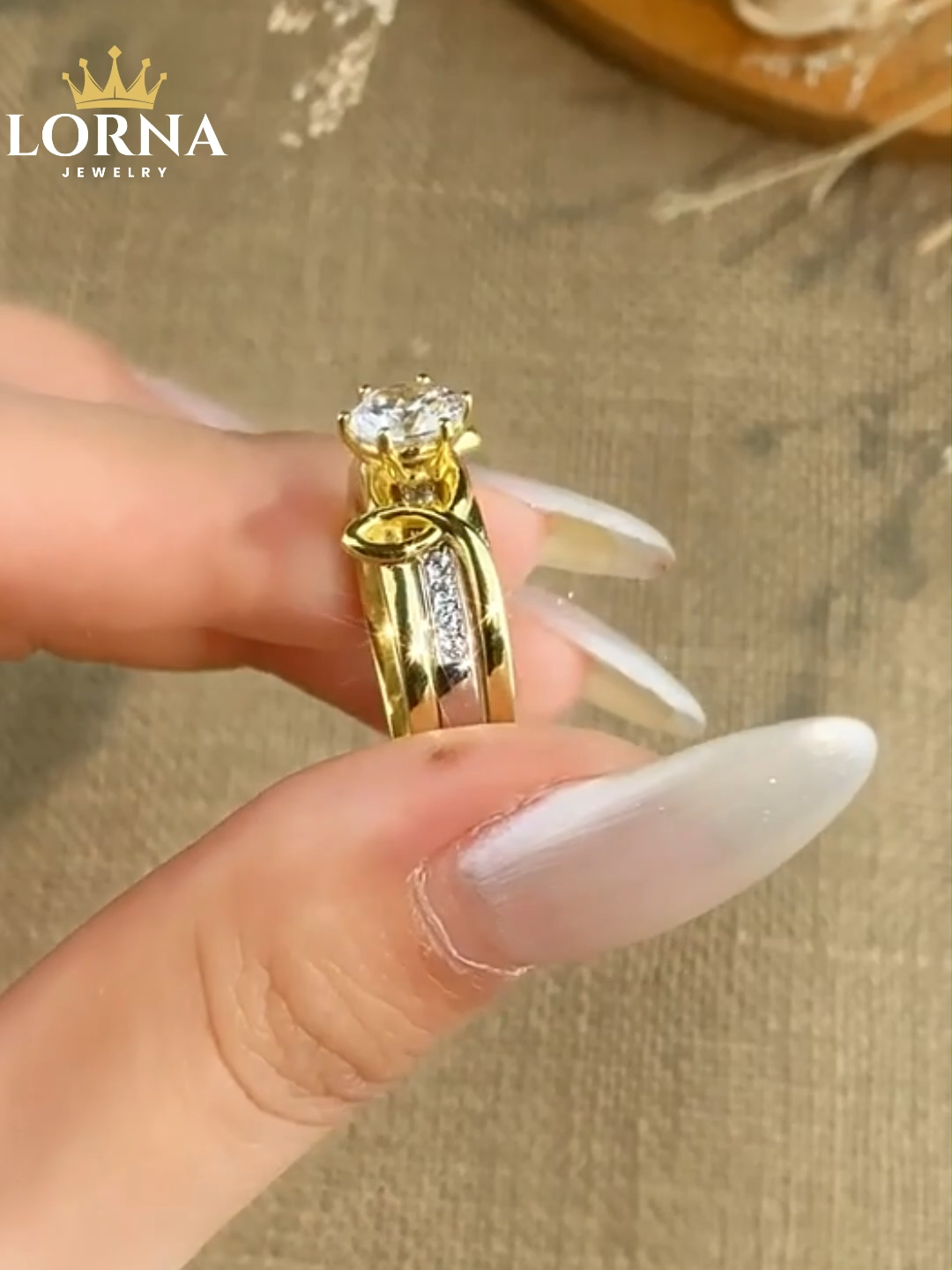 1Ct Moissanite Round Cut Diamond Gold Infinity Design Bridal Ring Set