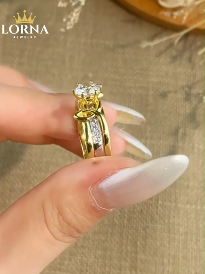 1Ct Moissanite Round Cut Diamond Gold Infinity Design Bridal Ring Set