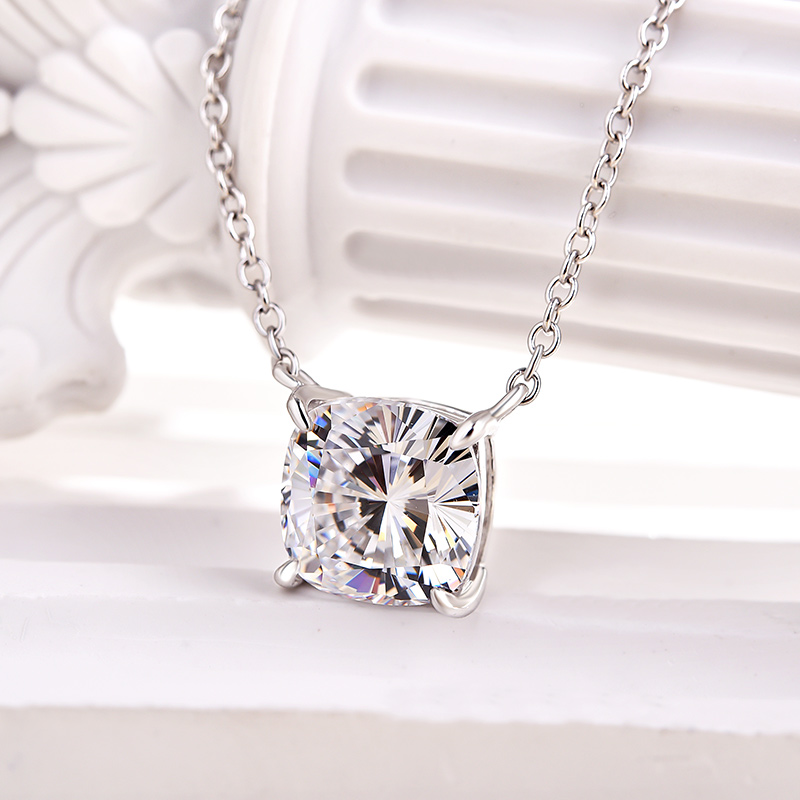 Classic Cushion Cut Pendant Necklace In Sterling Silver-Sterling Silver-lornajewelry