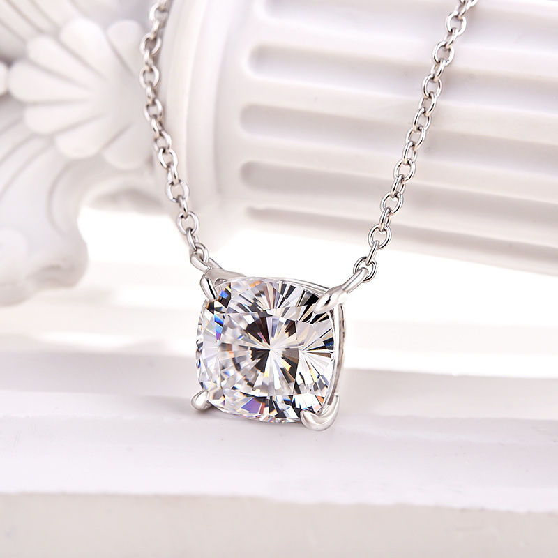 Classic Cushion Cut Pendant Necklace In Sterling Silver-Sterling Silver-lornajewelry