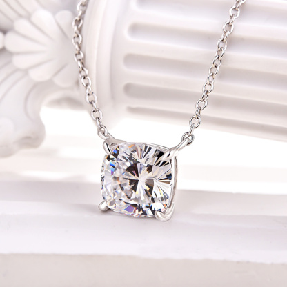 Classic Cushion Cut Pendant Necklace In Sterling Silver-Sterling Silver-lornajewelry