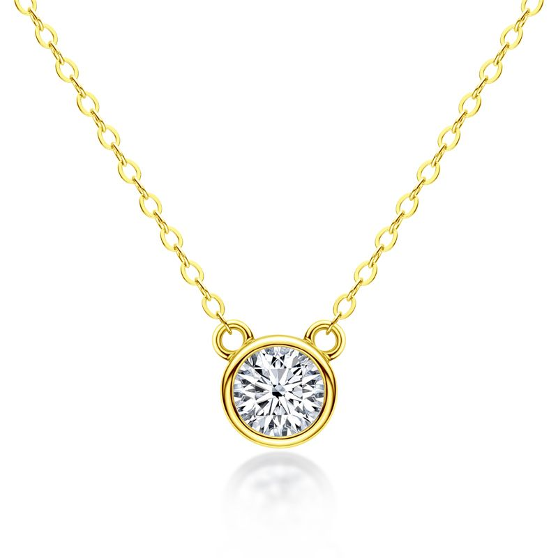Moissanite Solitaire Round Bezel Sterling Silver Necklace Pendant-Sterling Silver-lornajewelry