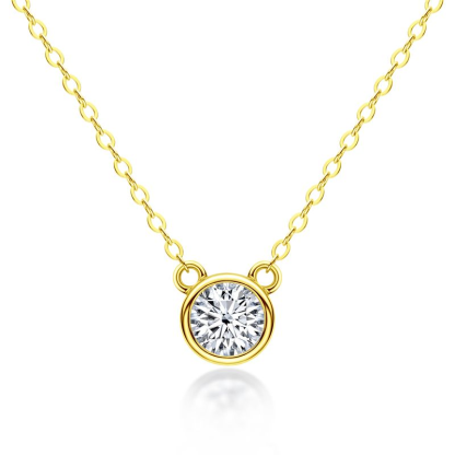 Moissanite Solitaire Round Bezel Sterling Silver Necklace Pendant-Sterling Silver-lornajewelry