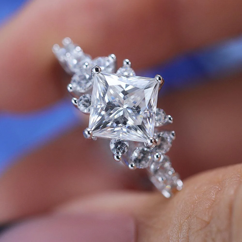 2CT Princess Cut Retro Design Engagement Ring in Sterling Silver