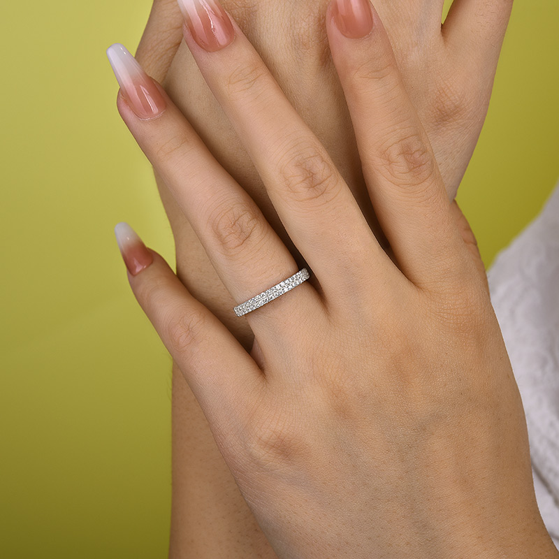 Double Line Pave Women's Wedding Band In Sterling Silver-Sterling Silver-lornajewelry