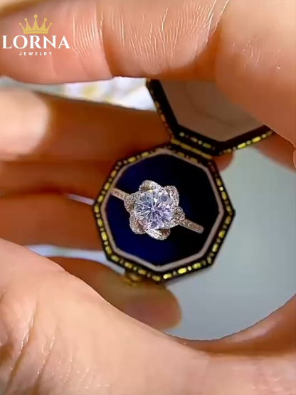 1Ct White Round Cut Flower Design Pave Setting Ring