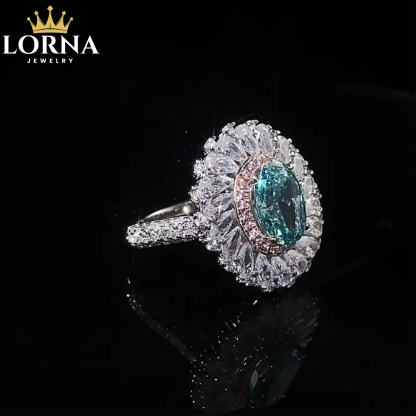 2.5Ct Luxury Oval Paraiba Color Gemstone Double Halo Design Ring