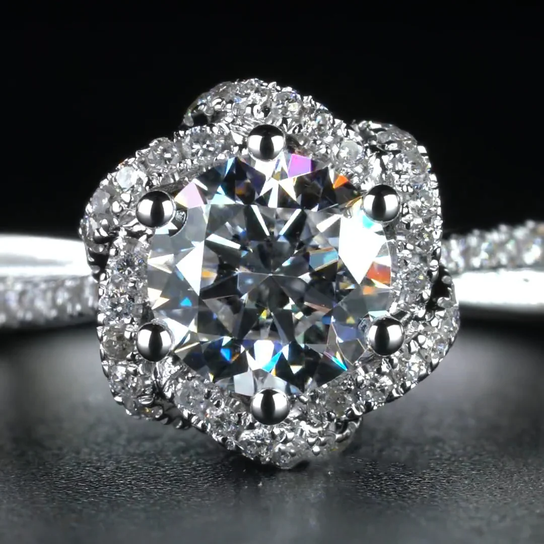 1Ct Moissanite Twist Flower Design Engagement Ring