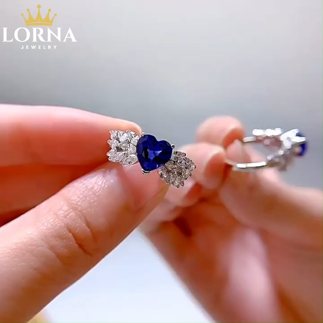 1Ct Blue Sapphire Heart Cut Prong Setting Ring