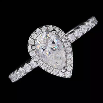 1Ct Moissanite Classic Pear Cut Halo Engagement Ring