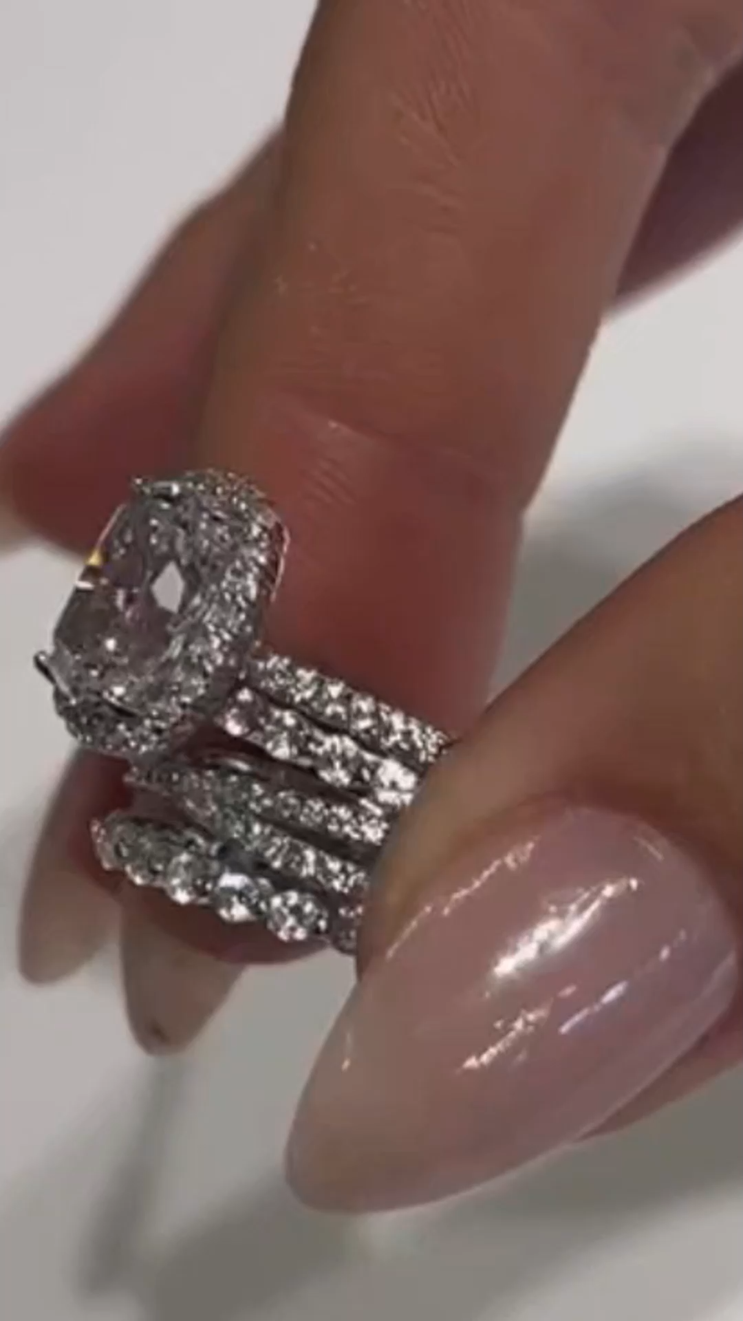 4PC Luxurious Halo Cushion Cut Wedding Set In Sterling Silver