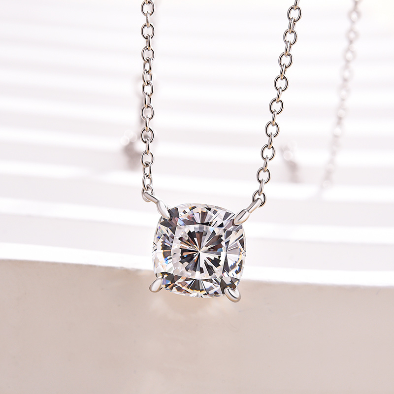 Classic Cushion Cut Pendant Necklace In Sterling Silver-Sterling Silver-lornajewelry