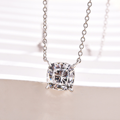 Classic Cushion Cut Pendant Necklace In Sterling Silver-Sterling Silver-lornajewelry
