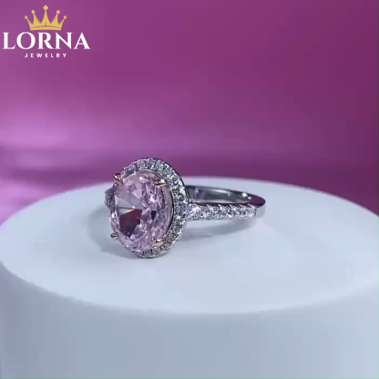2.5Ct Oval Pink Gemstone Halo Ring Silver Band