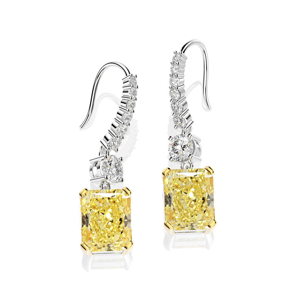 Sterling Silver Luxury Radiant Cut  Yellow Sapphire Drop Earrings For Women-Sterling Silver-lornajewelry