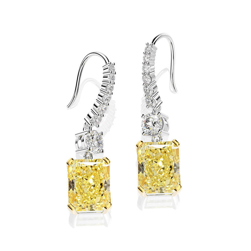 Sterling Silver Luxury Radiant Cut  Yellow Sapphire Drop Earrings For Women-Sterling Silver-lornajewelry