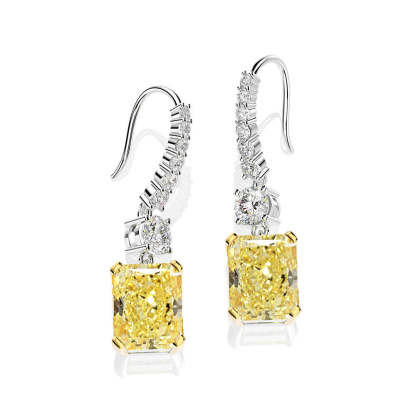 Sterling Silver Luxury Radiant Cut  Yellow Sapphire Drop Earrings For Women-Sterling Silver-lornajewelry