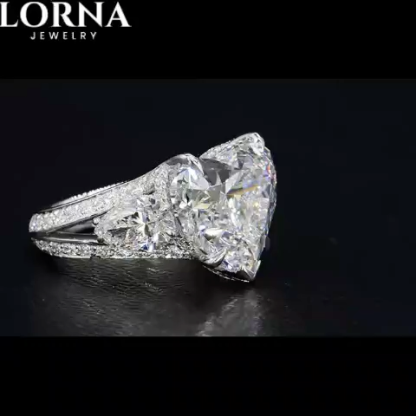 3.5Ct Heart Cut Three-Stone Pave Engagement Ring in Sterling Silver