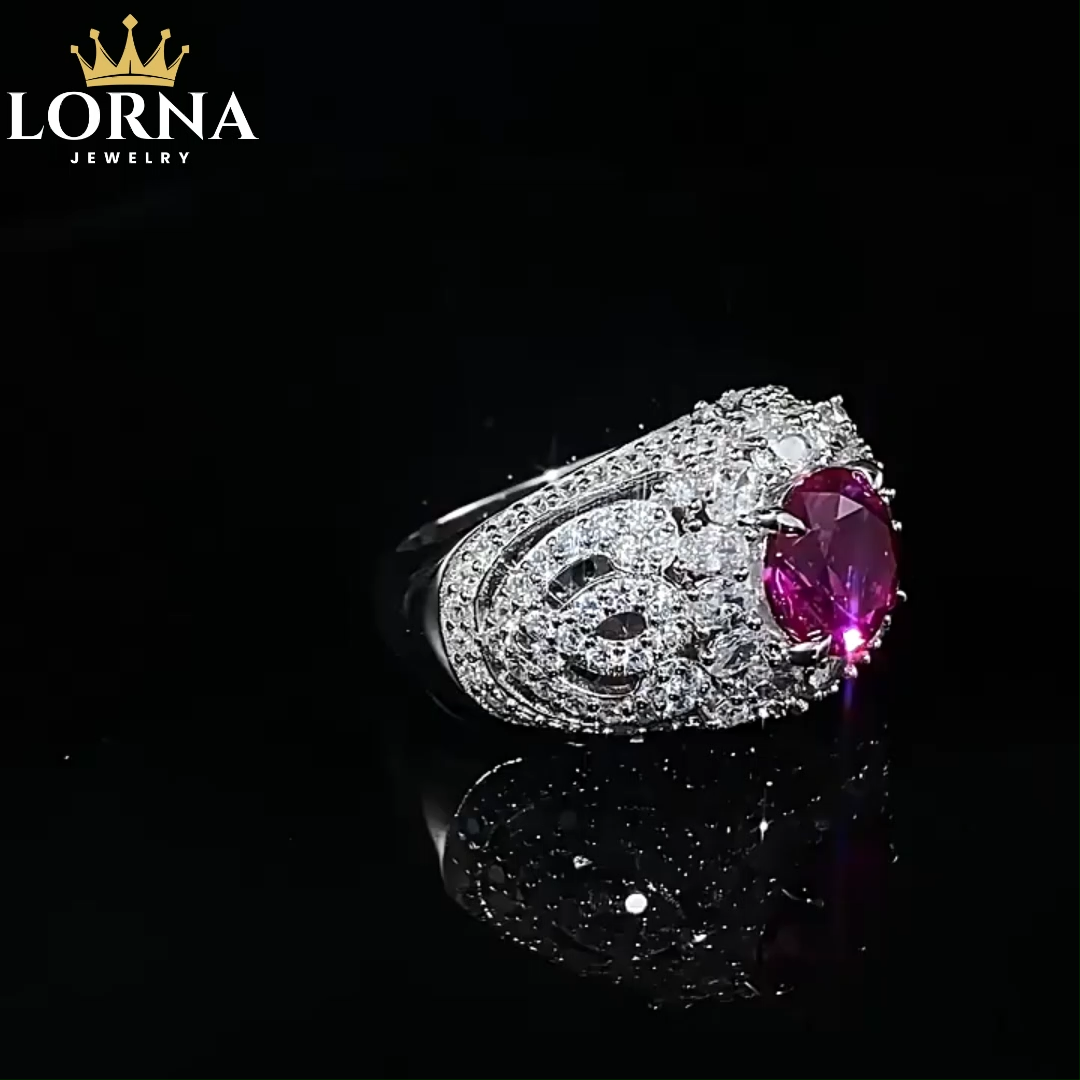 2.0Ct Luxury Pink Round Gemstone Ornate Halo Ring